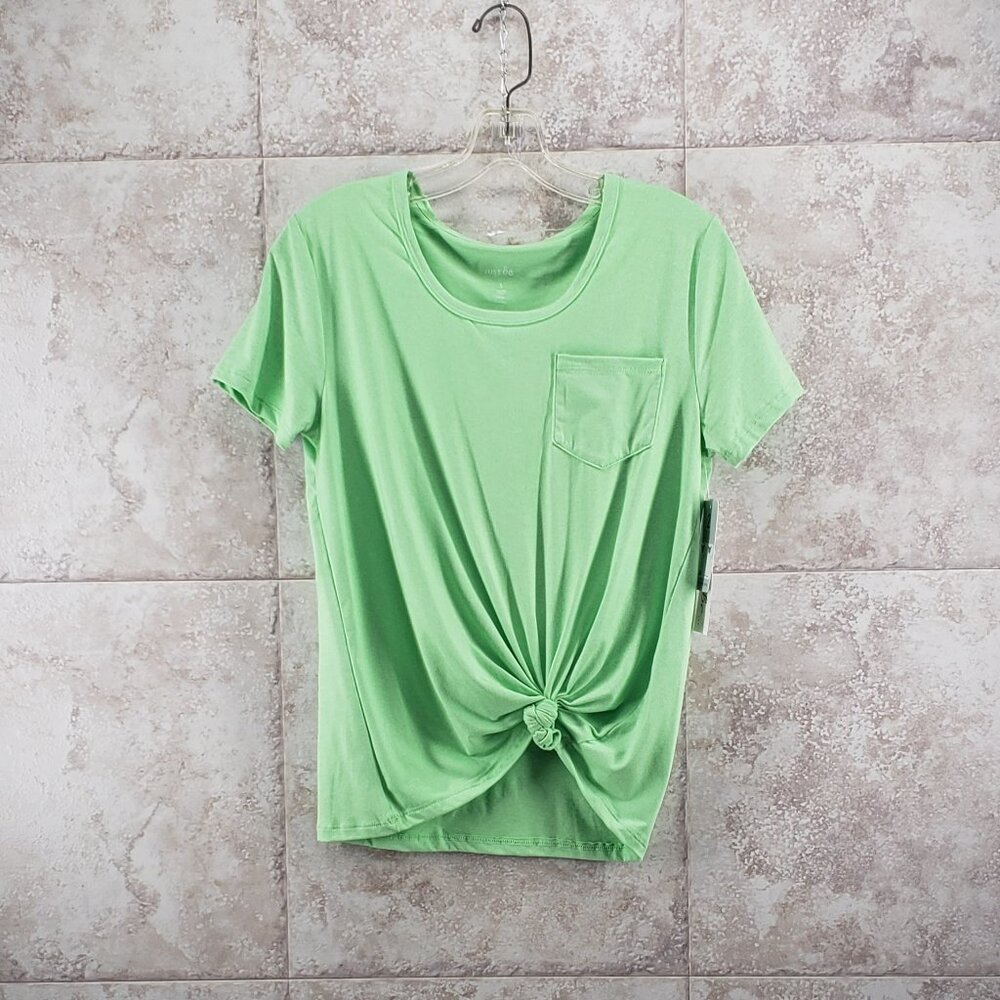 Basic Tee Just Be Knotted Tie Top Short Sleeve Summer Green T Shirt Ladies Sz S